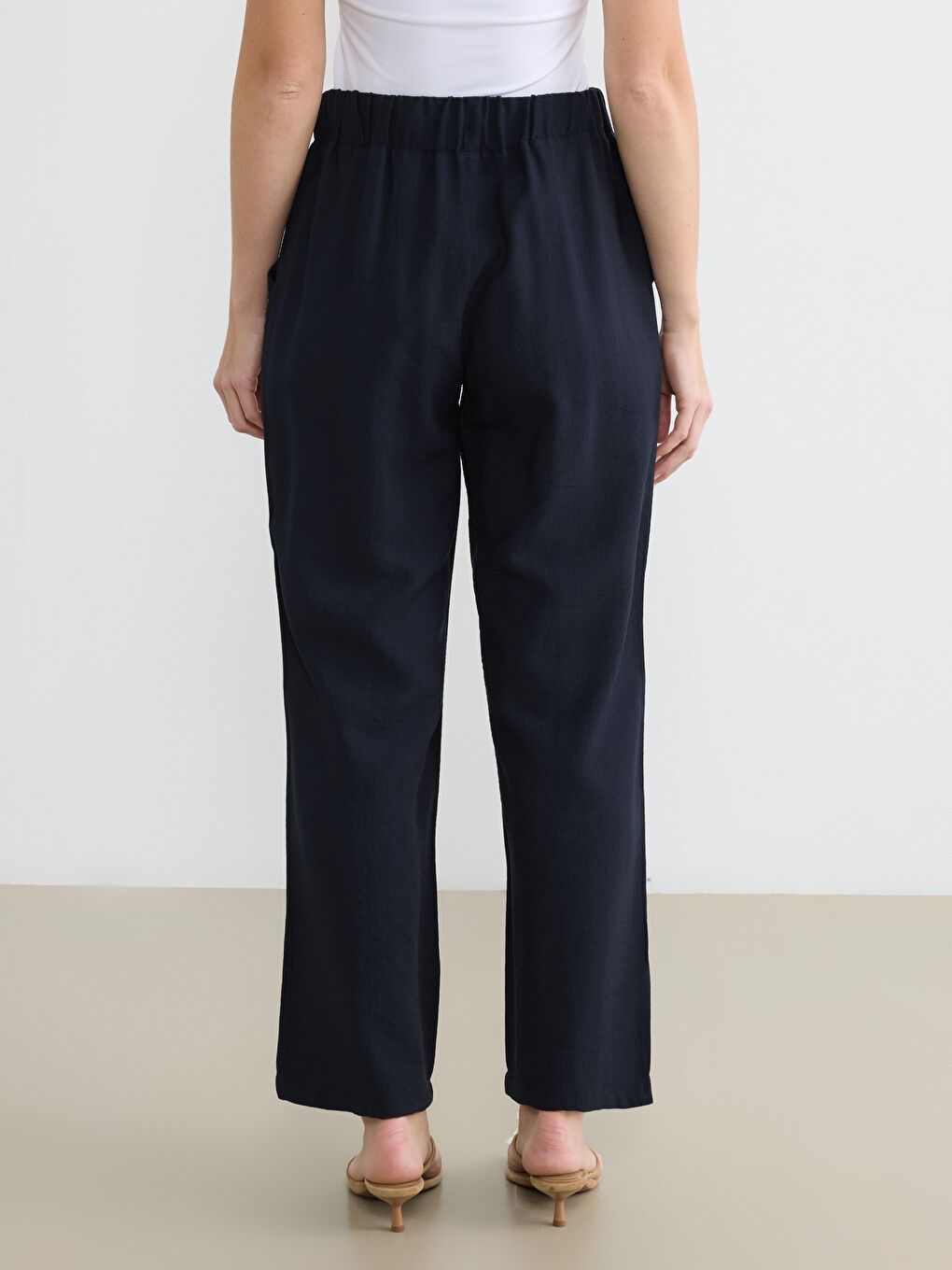 Elasticated Waist Wide Leg Women's Trousers-3