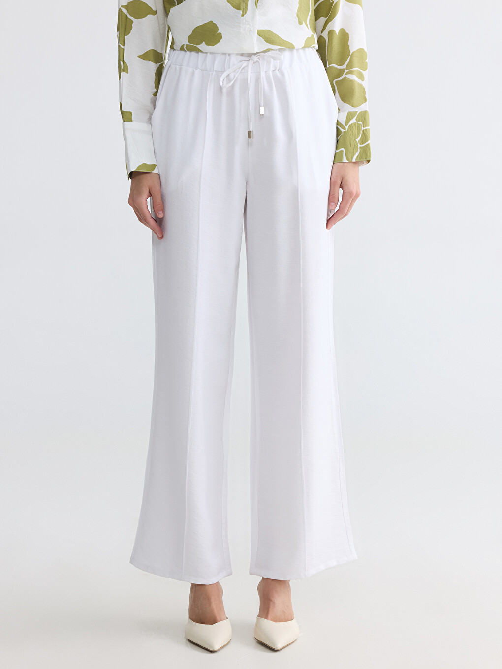 Elastic Waist Wide Leg Women's Trousers-2
