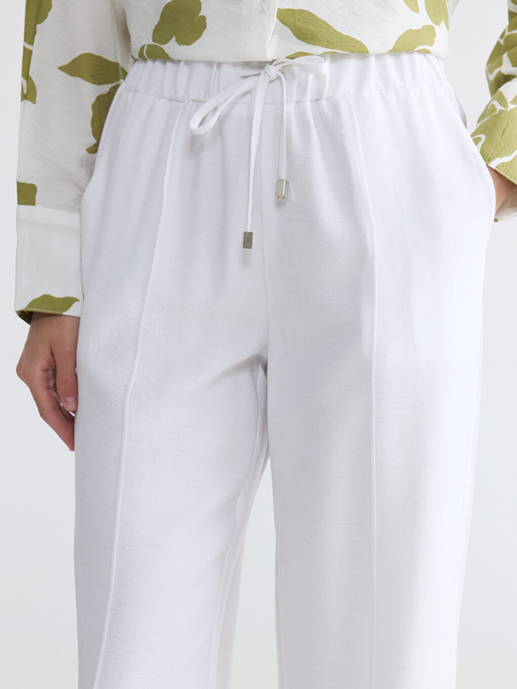 Elastic Waist Wide Leg Women's Trousers-3