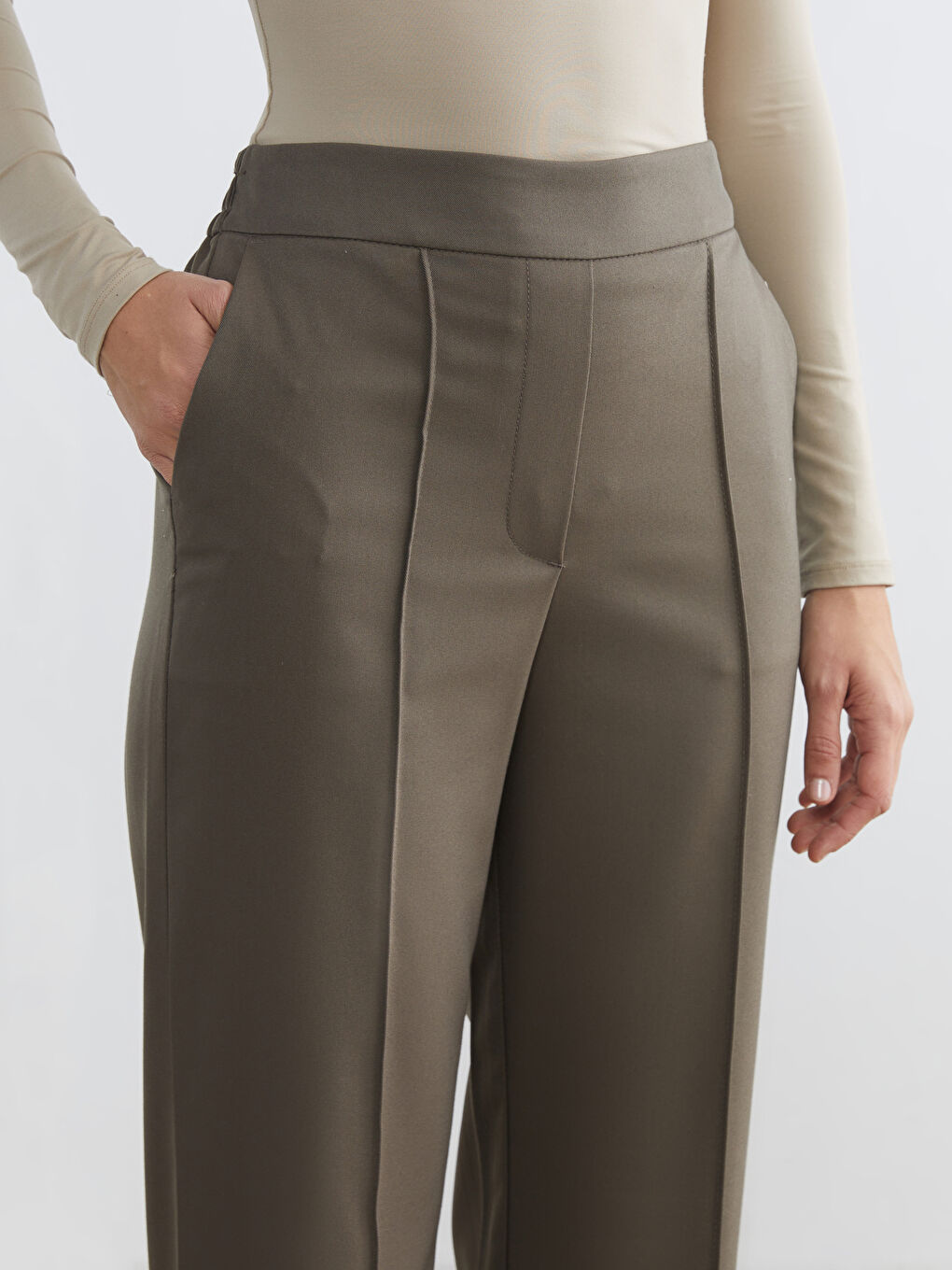 Women's Wide-Leg Trousers with Elastic Waist-2