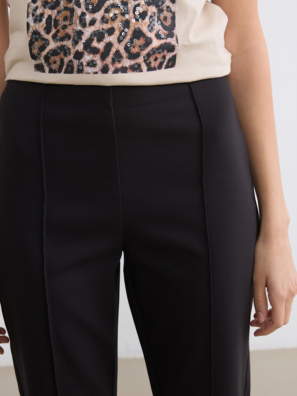 Beli Lastikli Slim Fit Kadın Pantolon-2