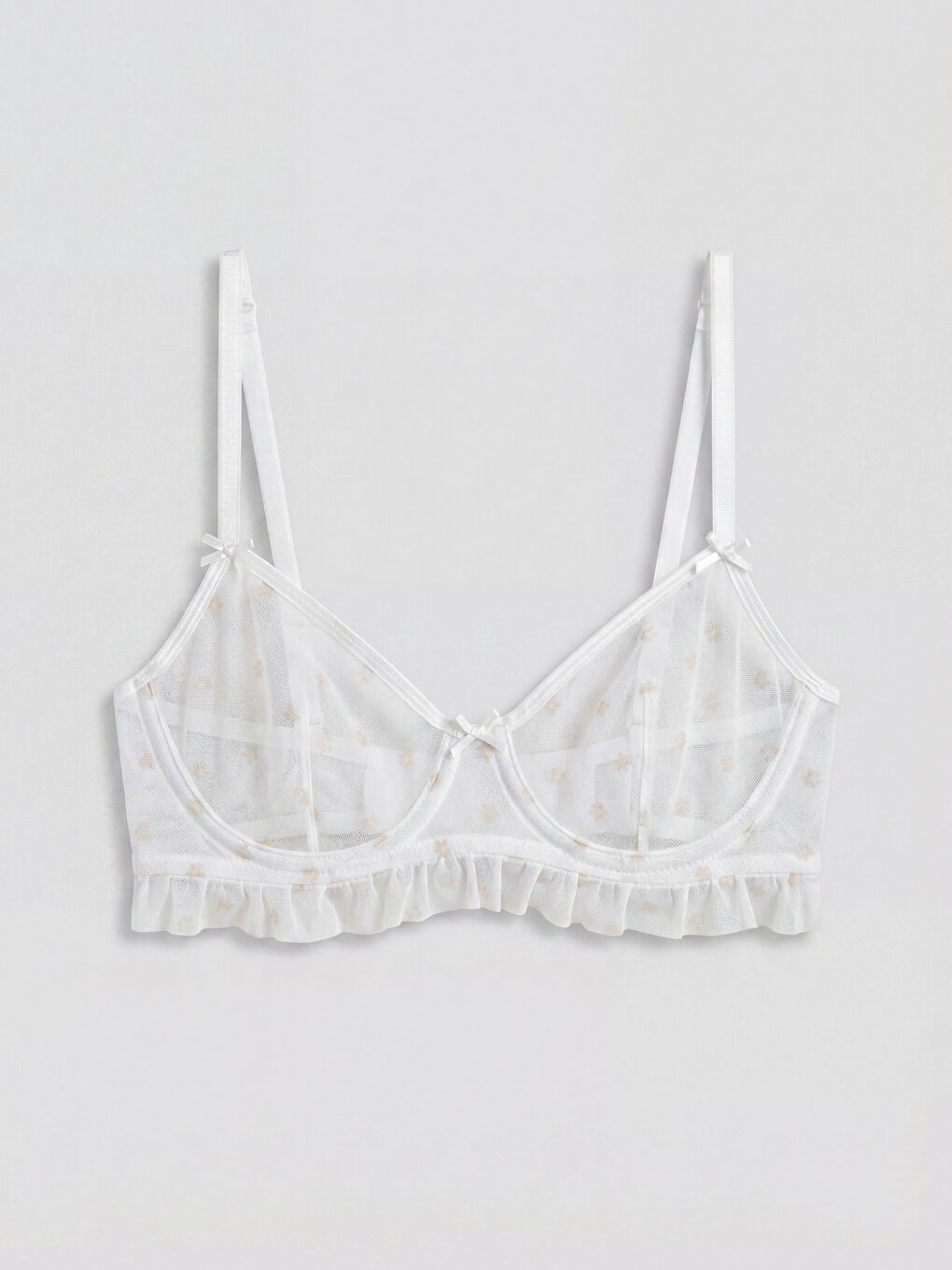 Beyaz Balenli Dolgusuz Desenli Tişört Sütyen