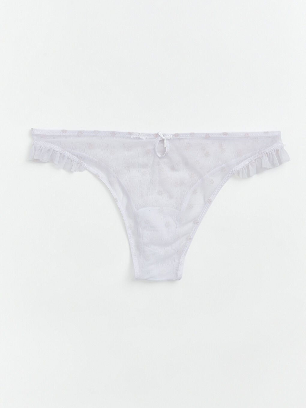 Beyaz Fırfırlı Desenli Fantezi Brazilian Külot-1