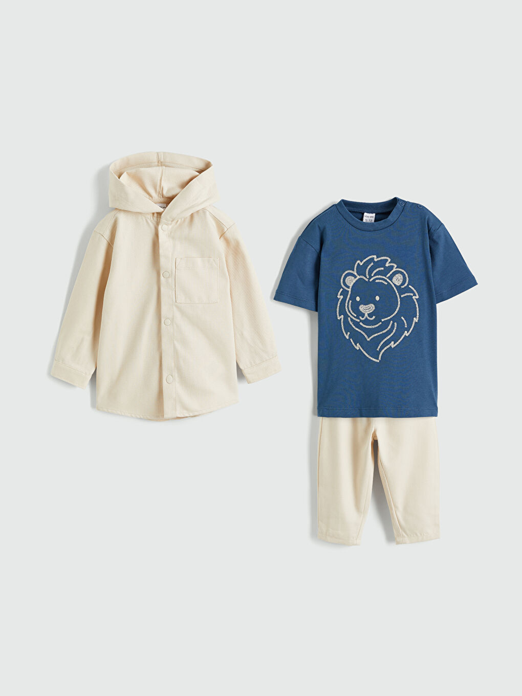 Bej Kapüşonlu Erkek Bebek 3'lü Takım