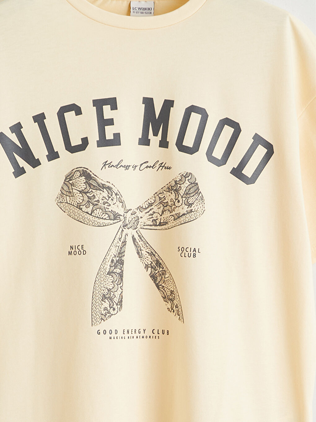 Sarı Bisiklet Yaka Baskılı Kız Çocuk Tişört-2