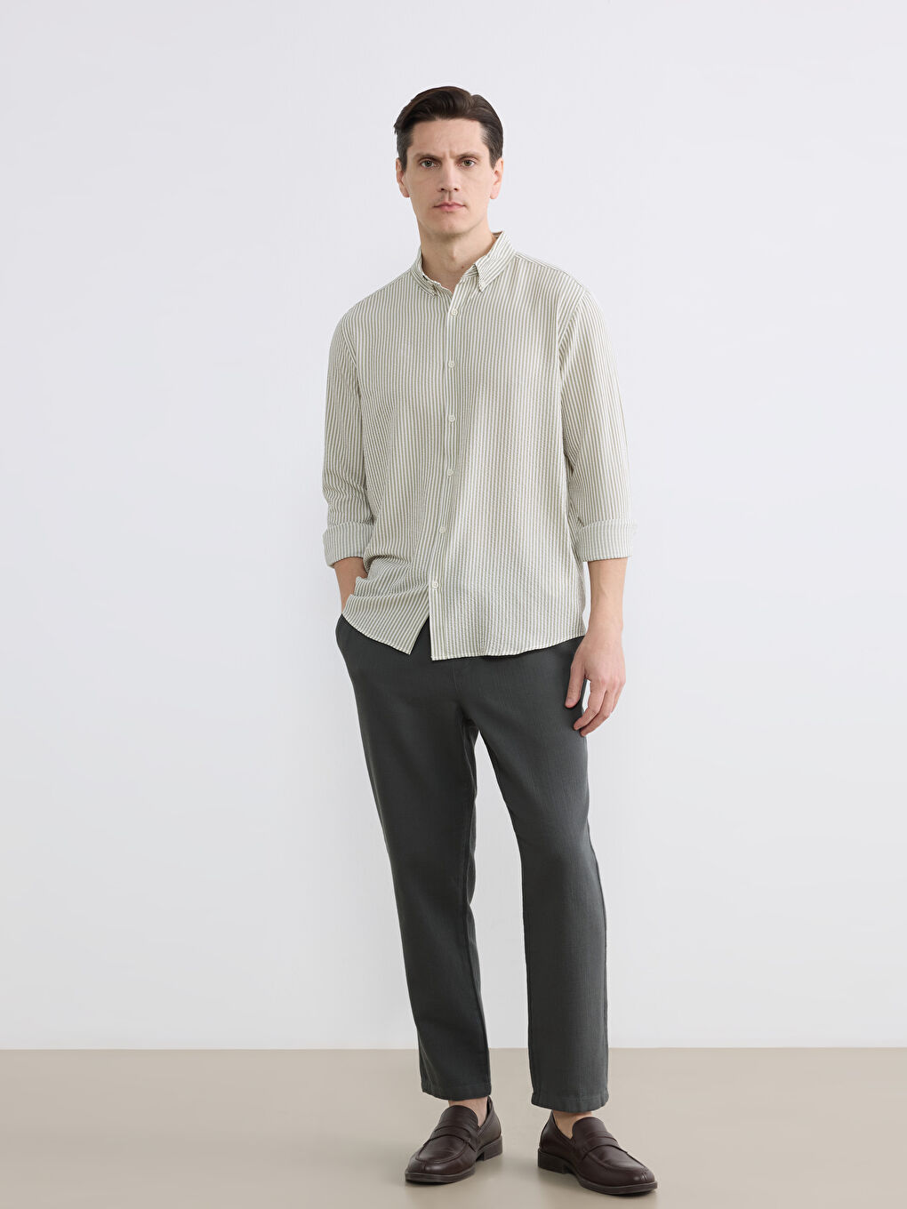 Regular Fit Linen-Look Men's Trousers