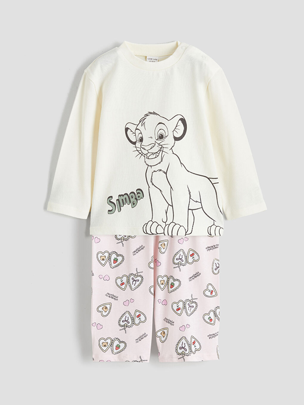 Pembe Aslan Kral Baskılı Kız Çocuk Pijama Takımı