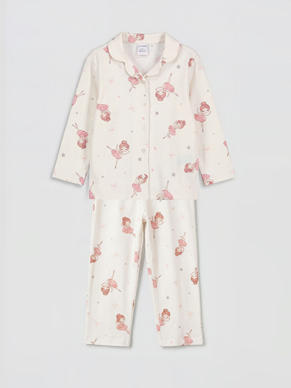 Ekru Gömlek Yaka Kız Çocuk Pijama Takımı