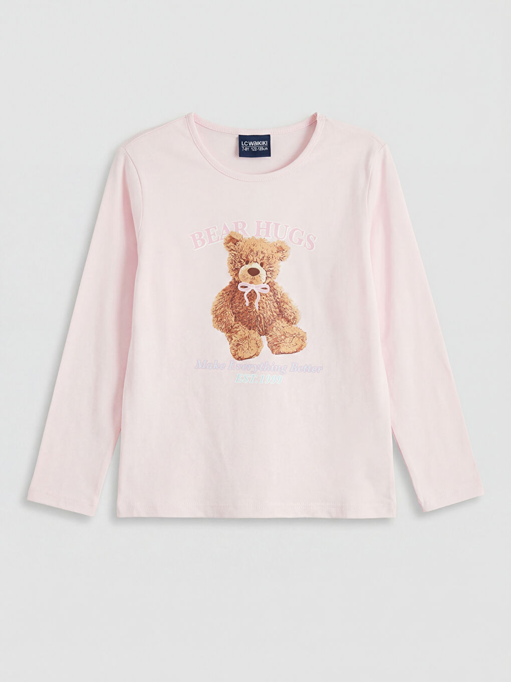 Pembe Bisiklet Yaka Ayı Baskılı Kız Çocuk Pijama Üstü