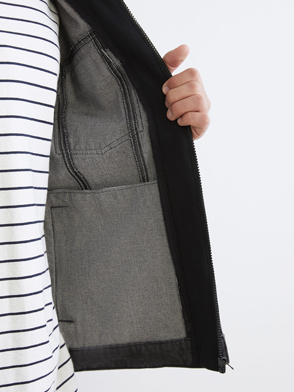 მამაკაცის ჯინსის ქურთუკი კაპიუშონით, რეგულარული მორგებით-3