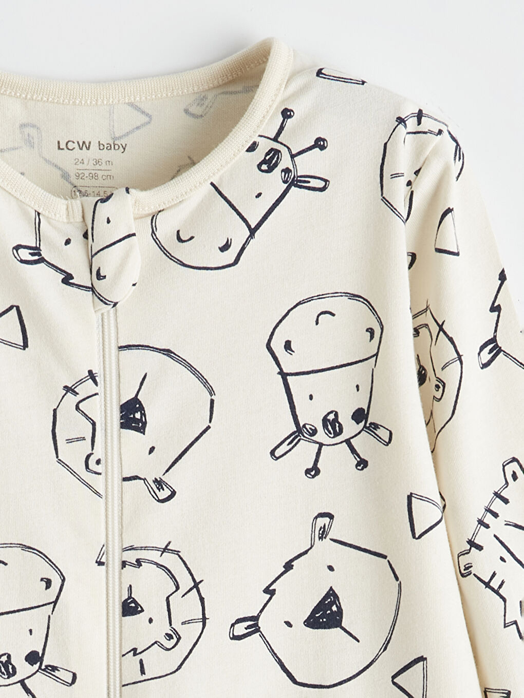 Ekru Bisiklet Yaka Baskılı Erkek Bebek Tulum 2'li-5