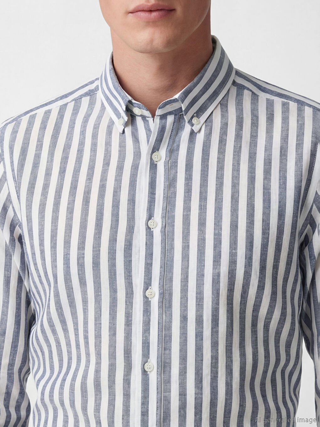 قميص رجالي مخطط بقصة عادية-2