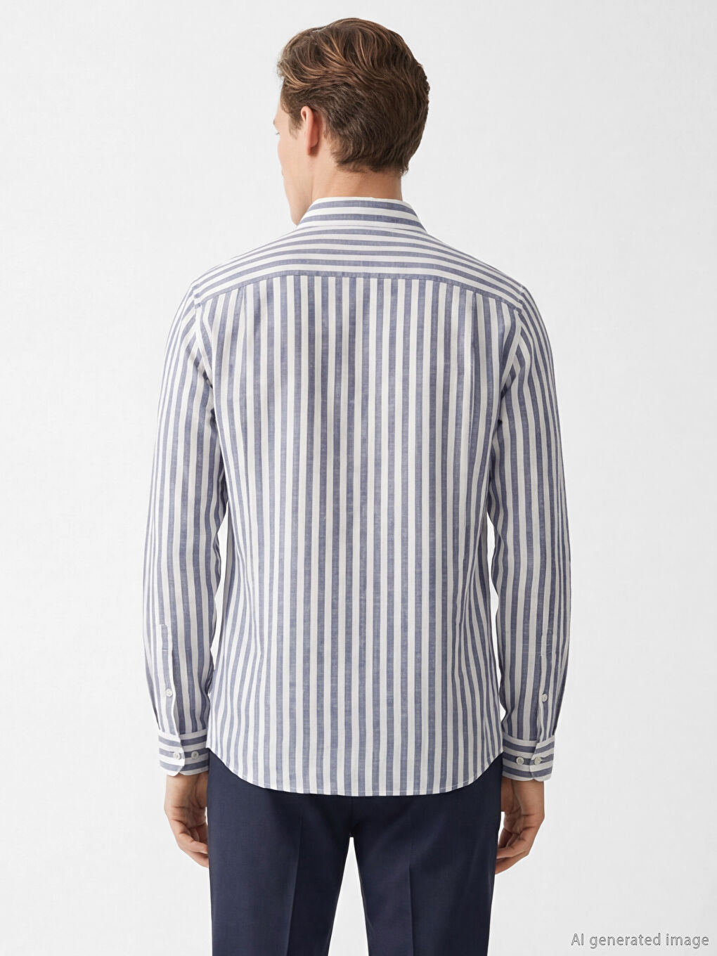 قميص رجالي مخطط بقصة عادية-3