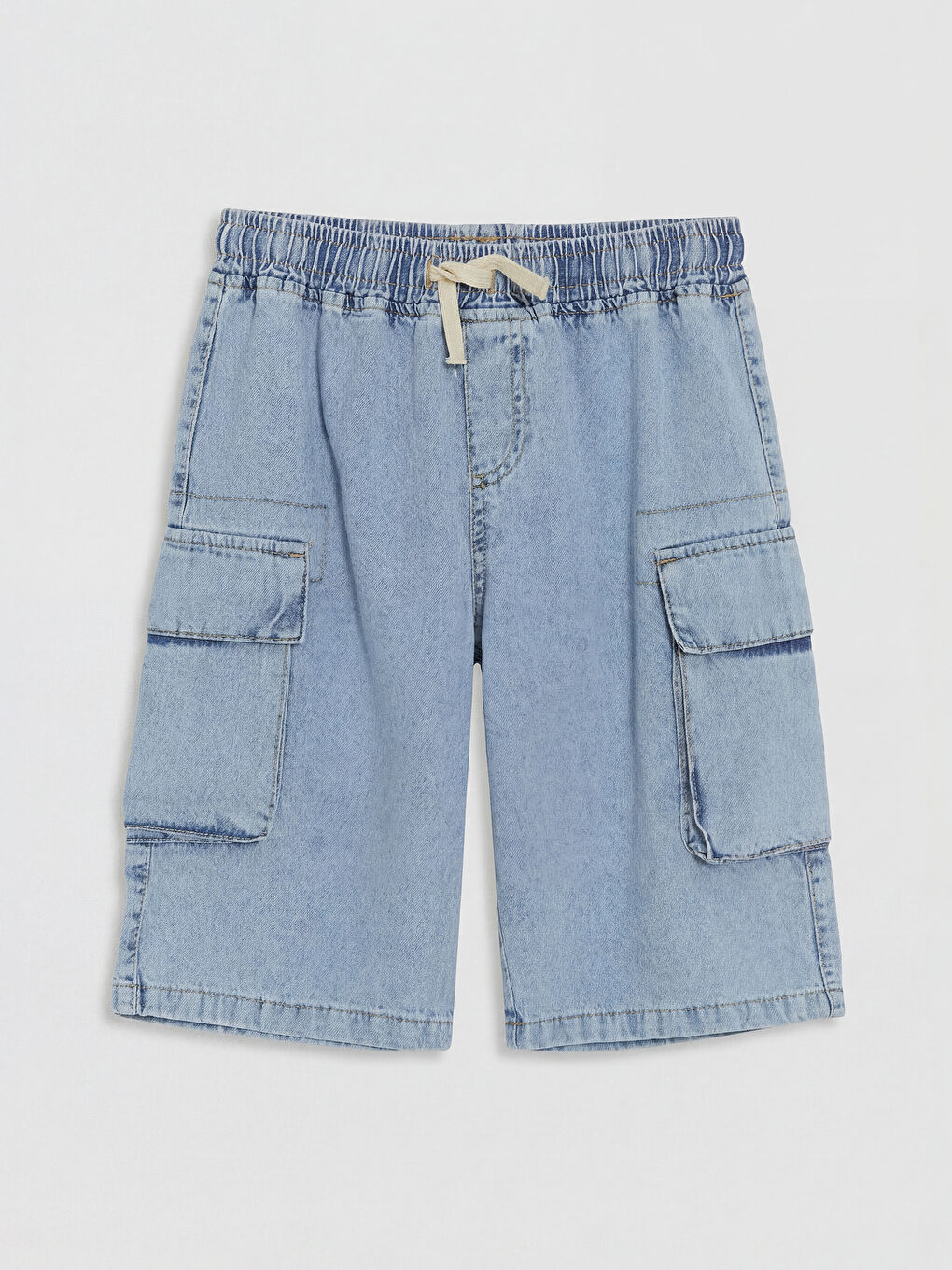 İndigo Beli Lastikli Erkek Çocuk Kargo Jean Şort