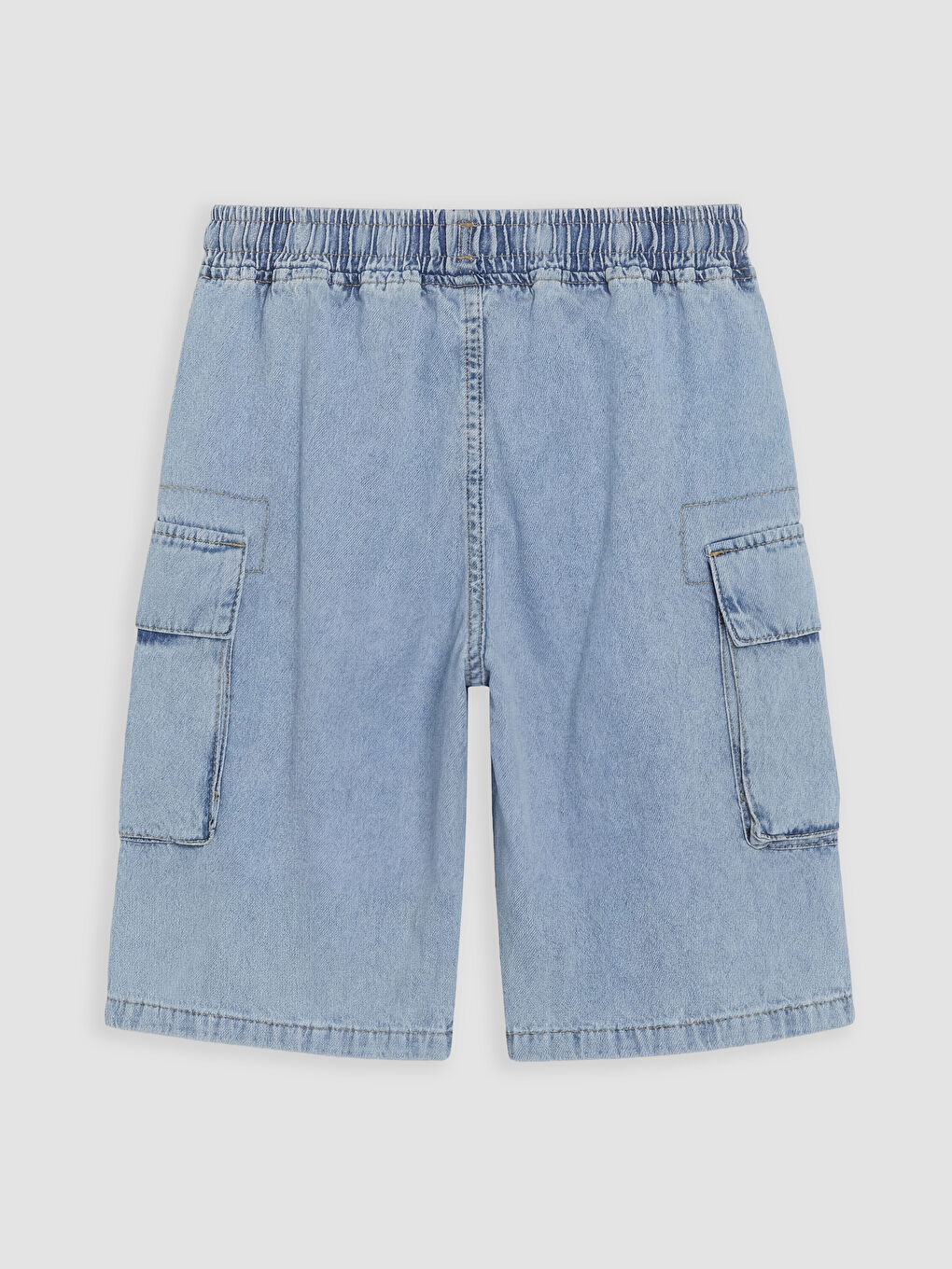 İndigo Beli Lastikli Erkek Çocuk Kargo Jean Şort-1