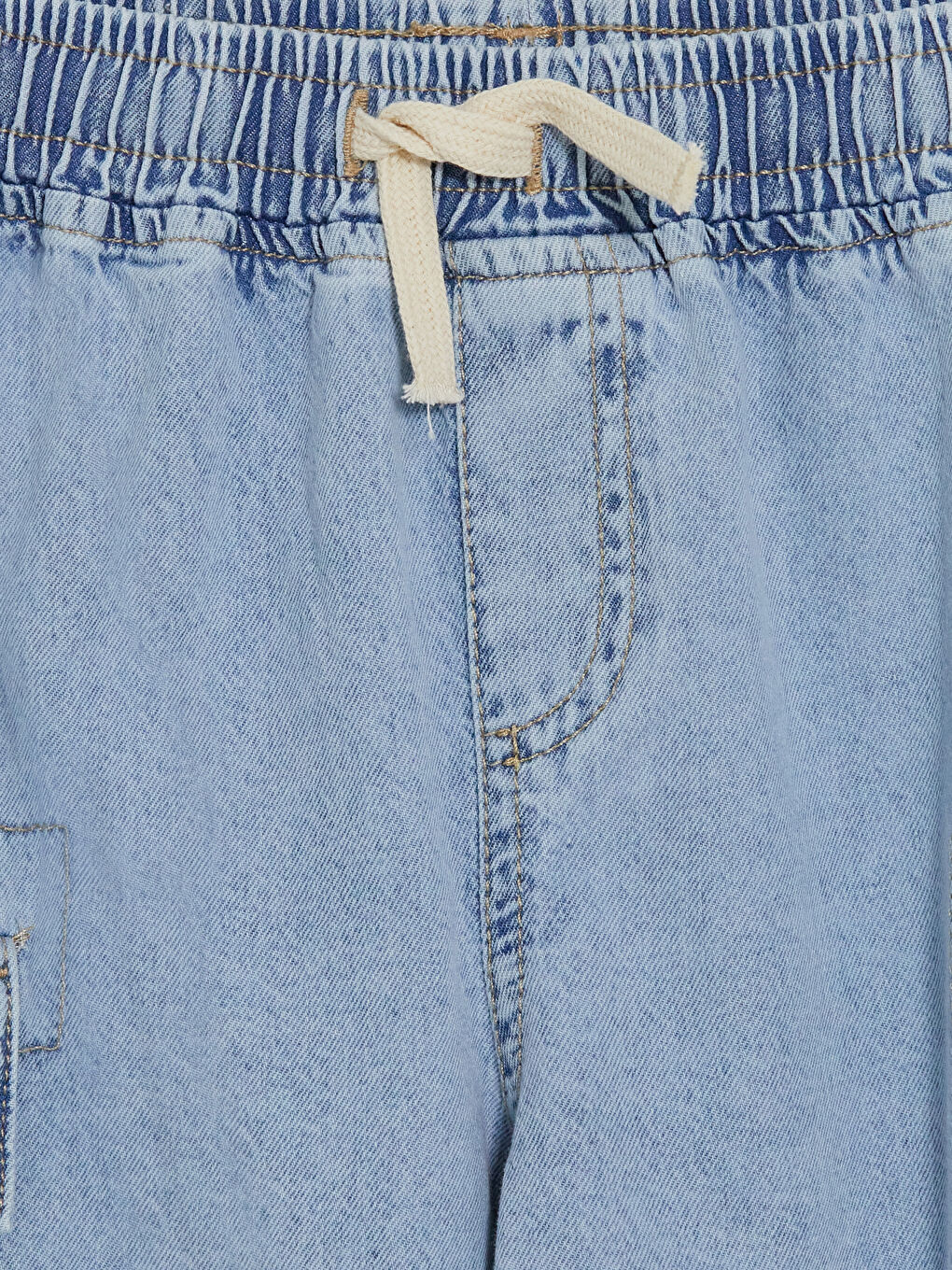 İndigo Beli Lastikli Erkek Çocuk Kargo Jean Şort-2