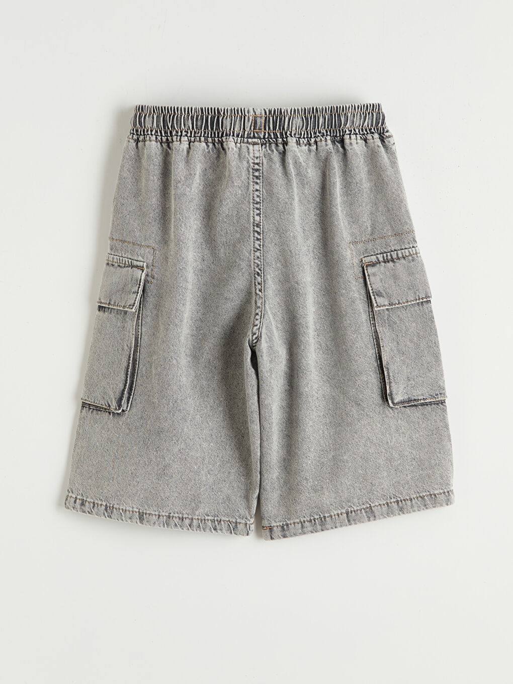 Gri Beli Lastikli Erkek Çocuk Kargo Jean Şort-1