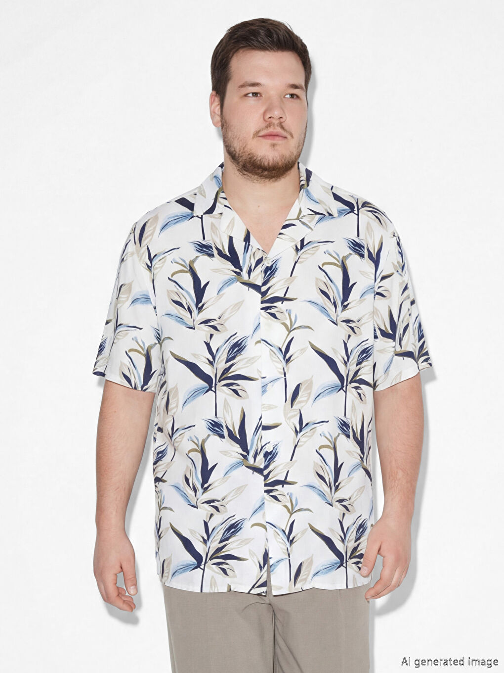 Regular Fit Patterned Viscose Men's Camp Collar Shirt-1