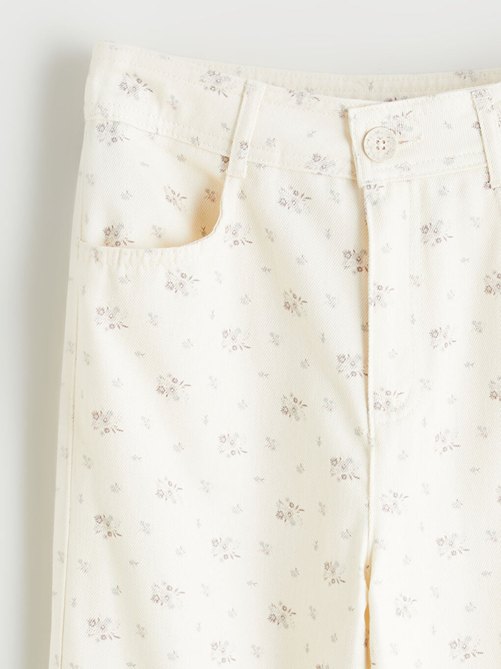 Bej İspanyol Paça Çiçekli Kız Çocuk Pantolon-1