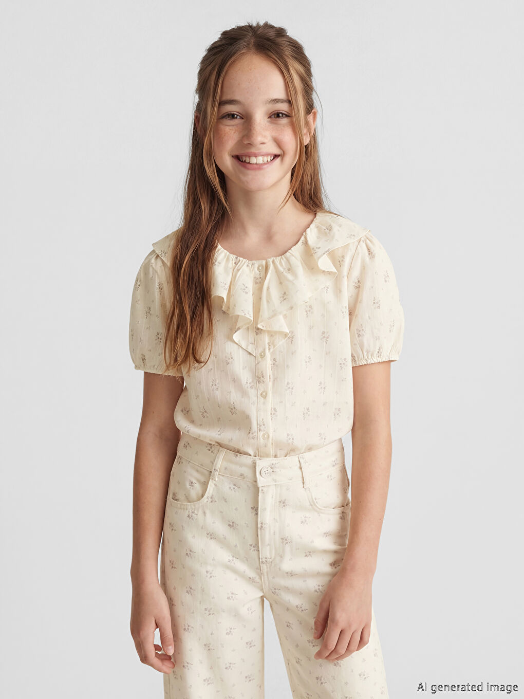 Расклешённые цветочные брюки для девочек-1