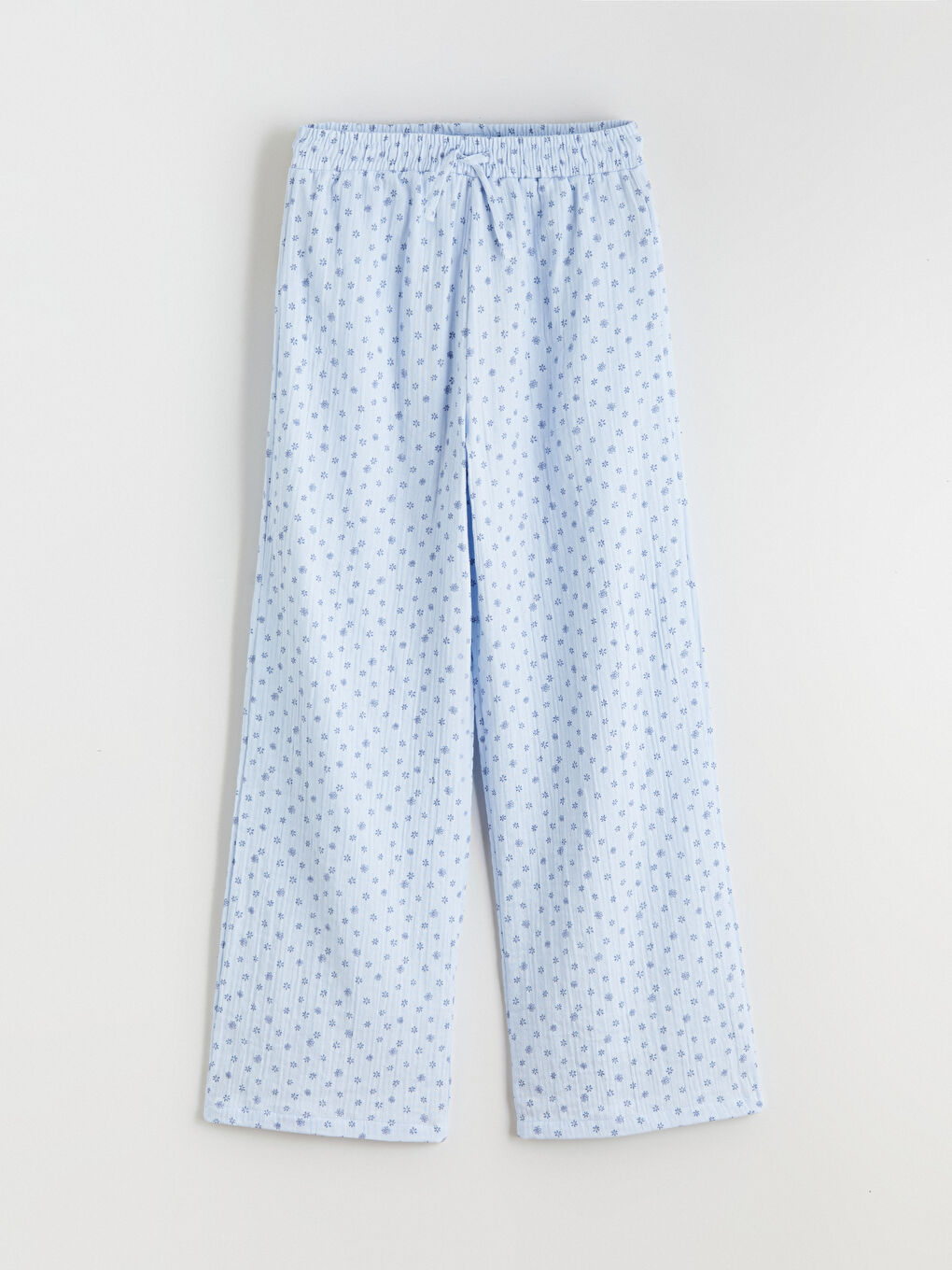 Mavi Beli Lastikli Çiçekli Kız Çocuk Pantolon