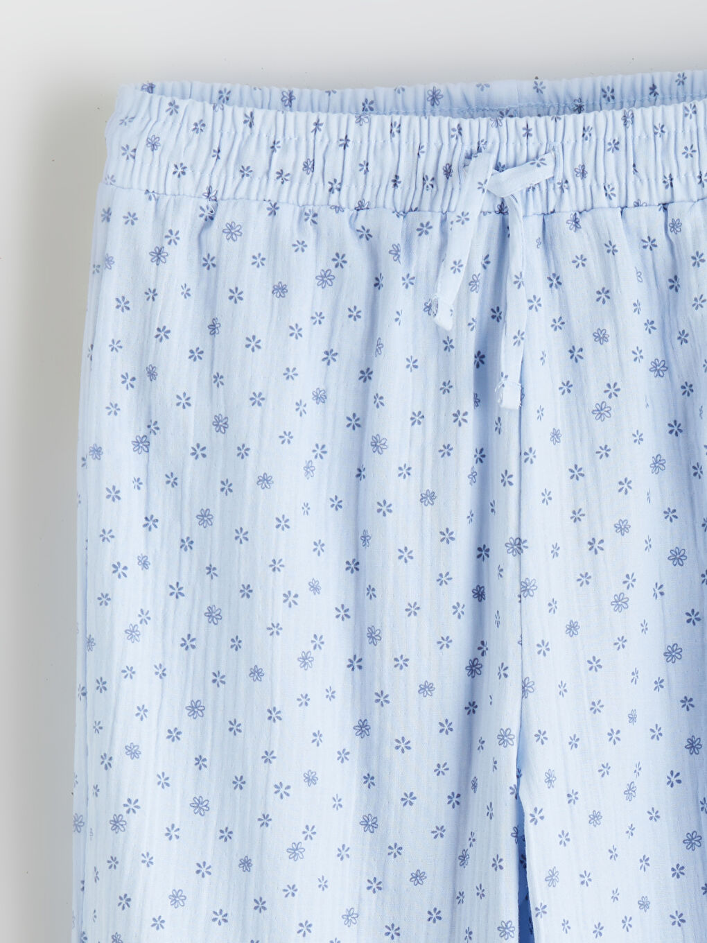 Mavi Beli Lastikli Çiçekli Kız Çocuk Pantolon-1