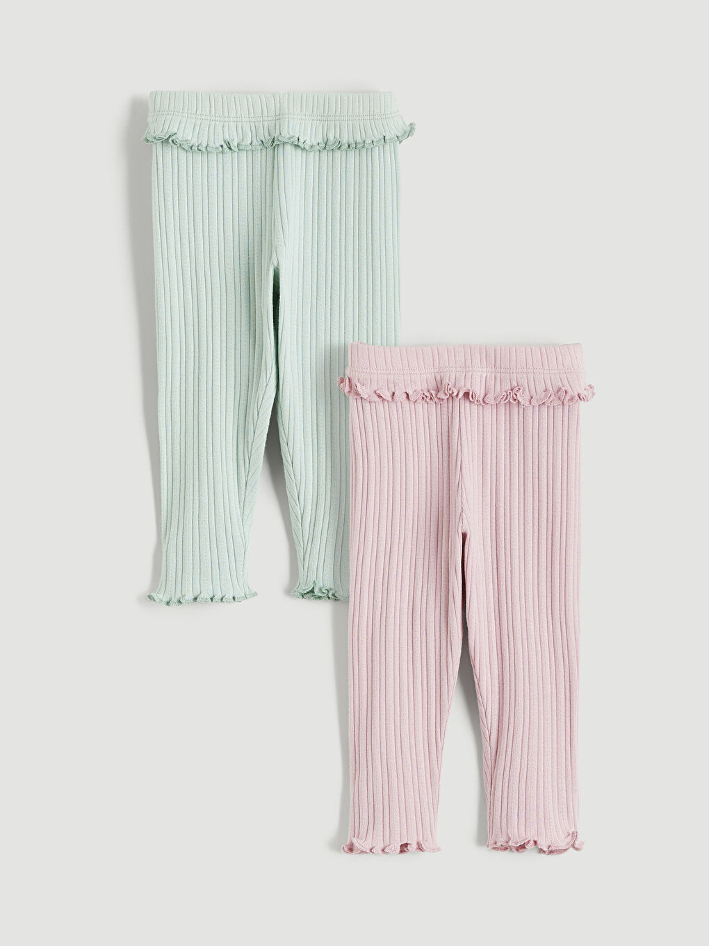 Pembe Fırfır Detaylı Kız Bebek Fitilli Tayt 2'li