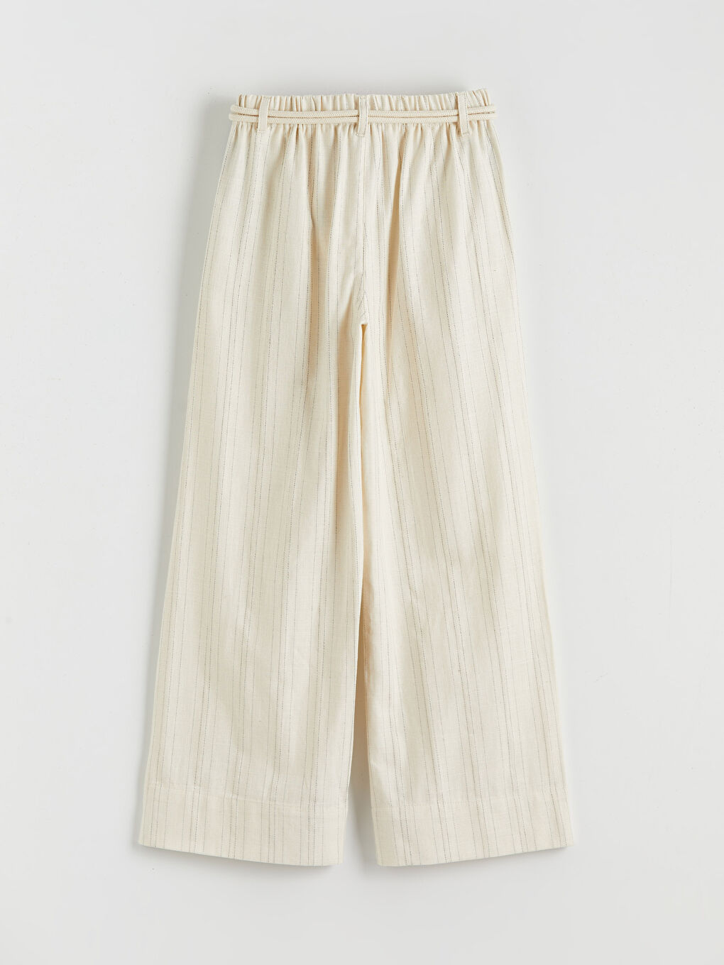 Ekru Beli Lastikli Çizgili Kız Çocuk Pantolon-1