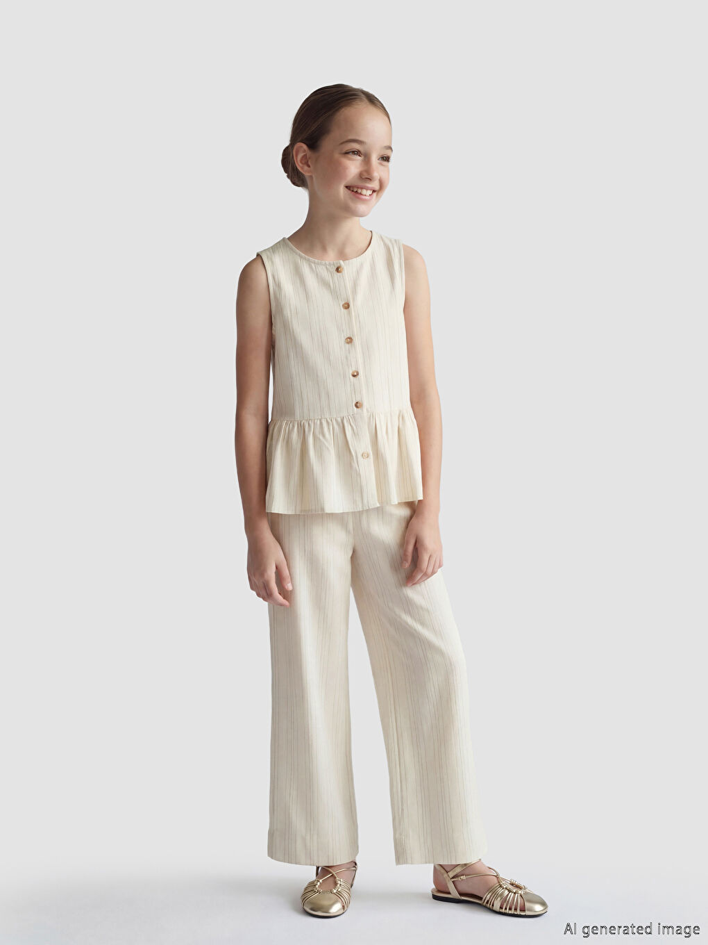 بنطلونات مخططة للبنات بوسط مطاطي-1