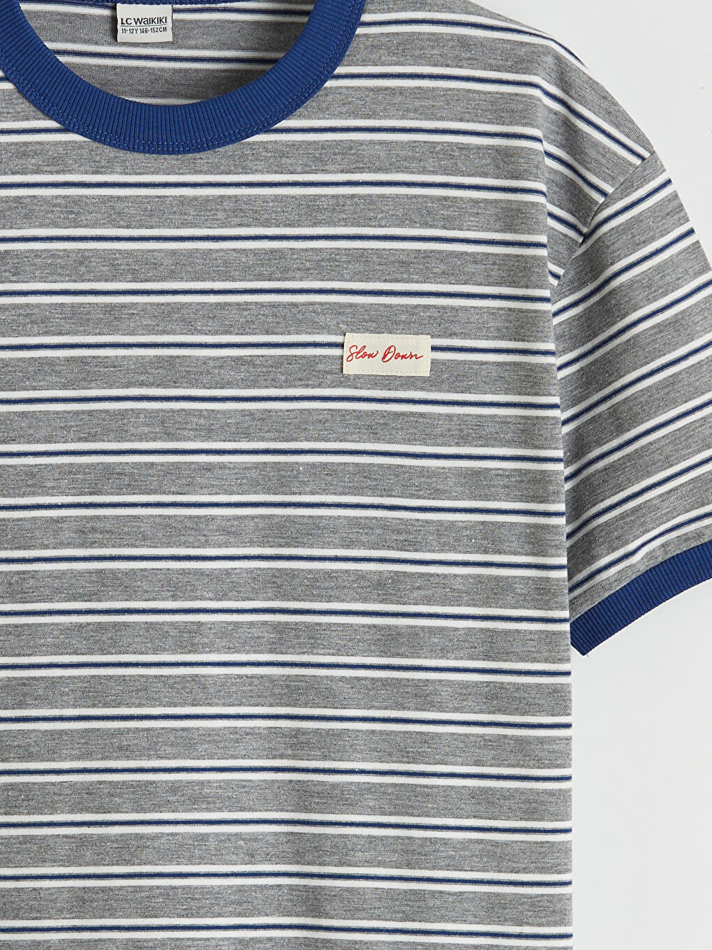 Lacivert Bisiklet Yaka Çizgili Erkek Çocuk Tişört-2