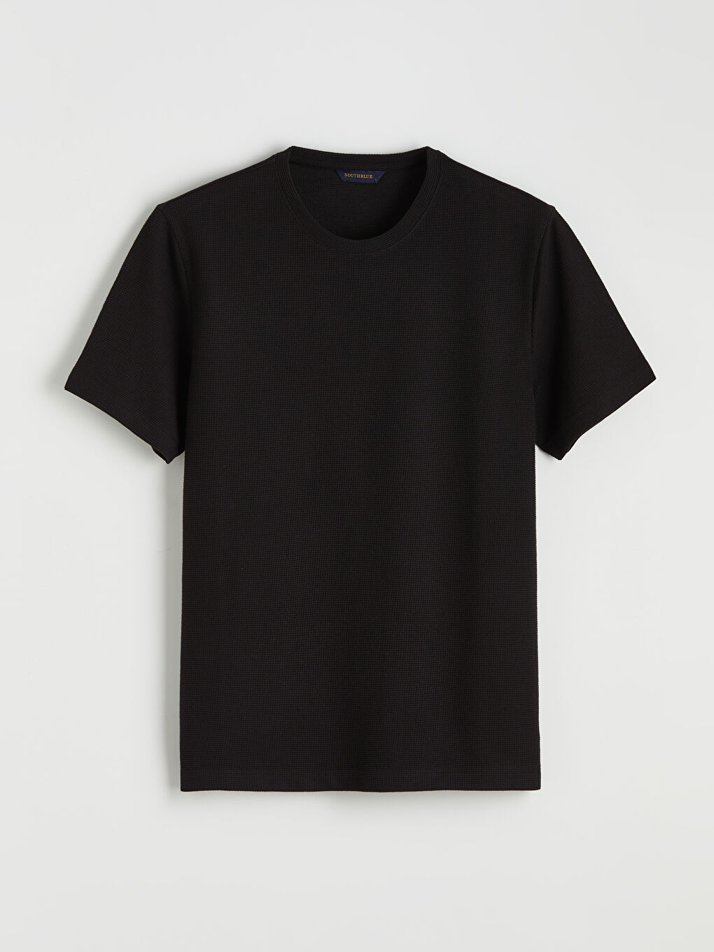 Siyah Bisiklet Yaka Erkek Dokulu Tişört-4