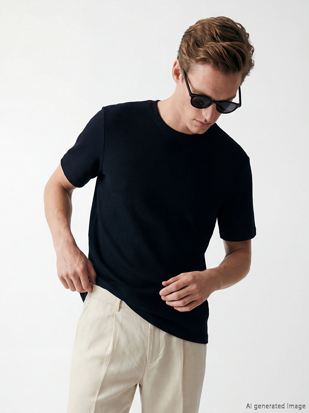 Crew Neck Men's Textured T-Shirt