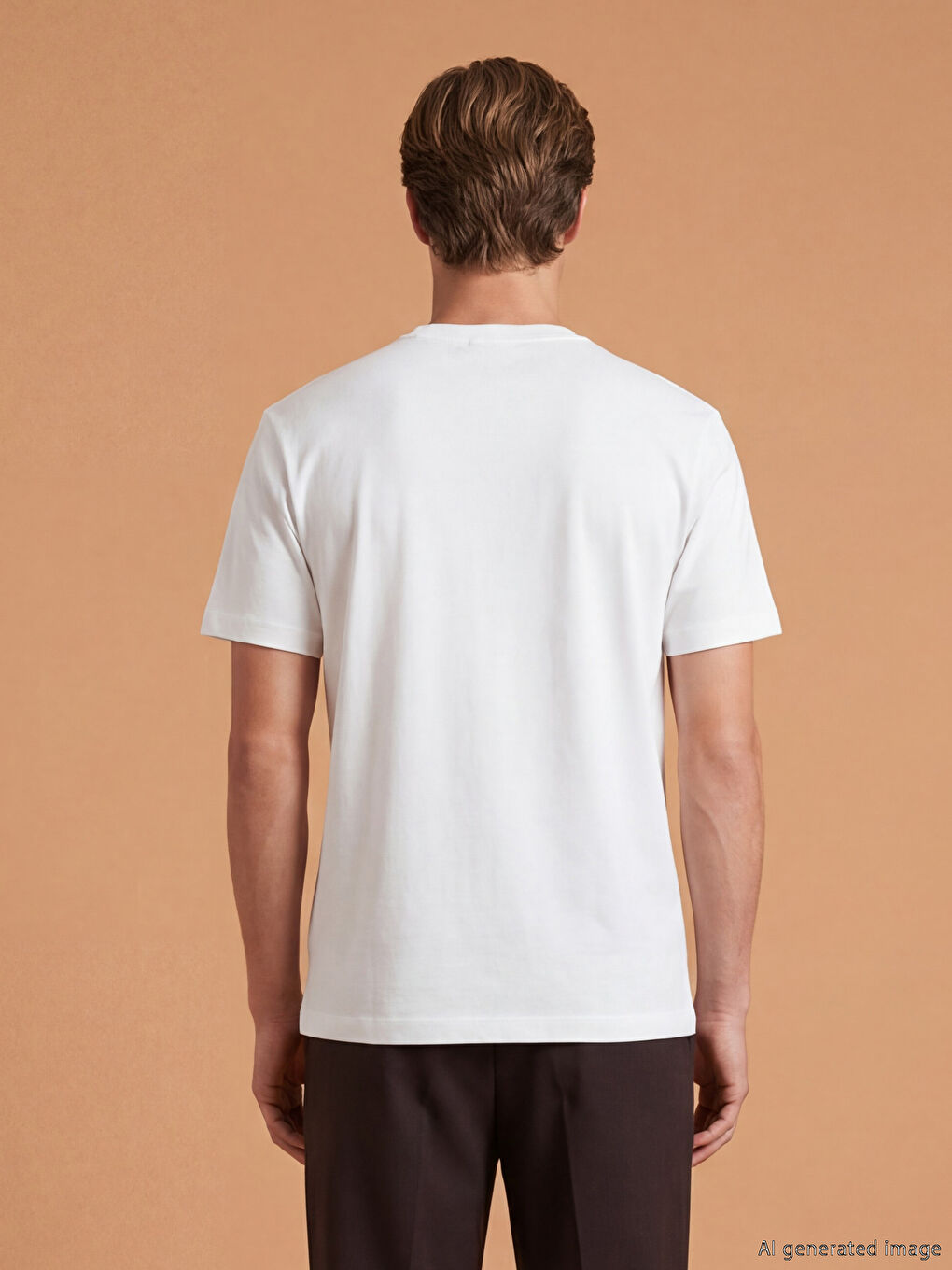 Ekru Bisiklet Yaka Erkek Tişört-2