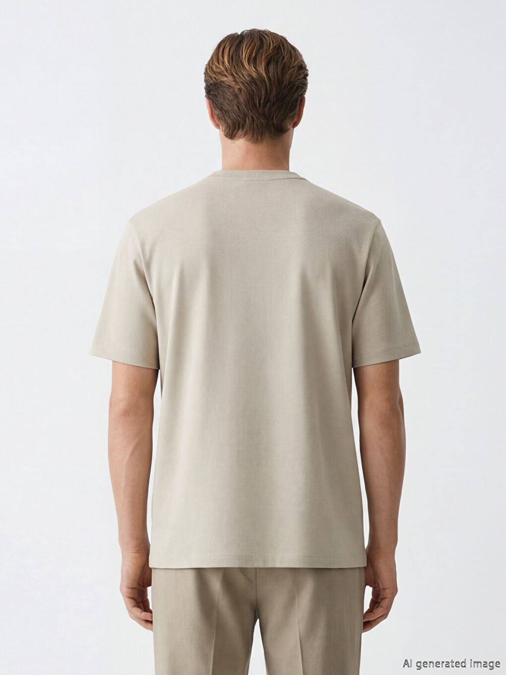 Bej Bisiklet Yaka Erkek Tişört-2