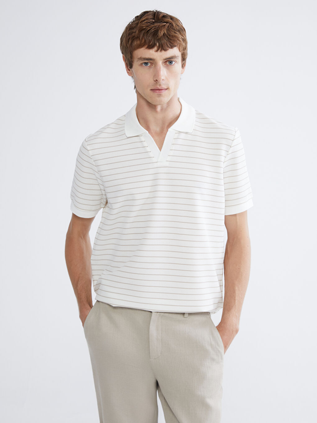 Polo Collar Striped Pique Men's T-Shirt