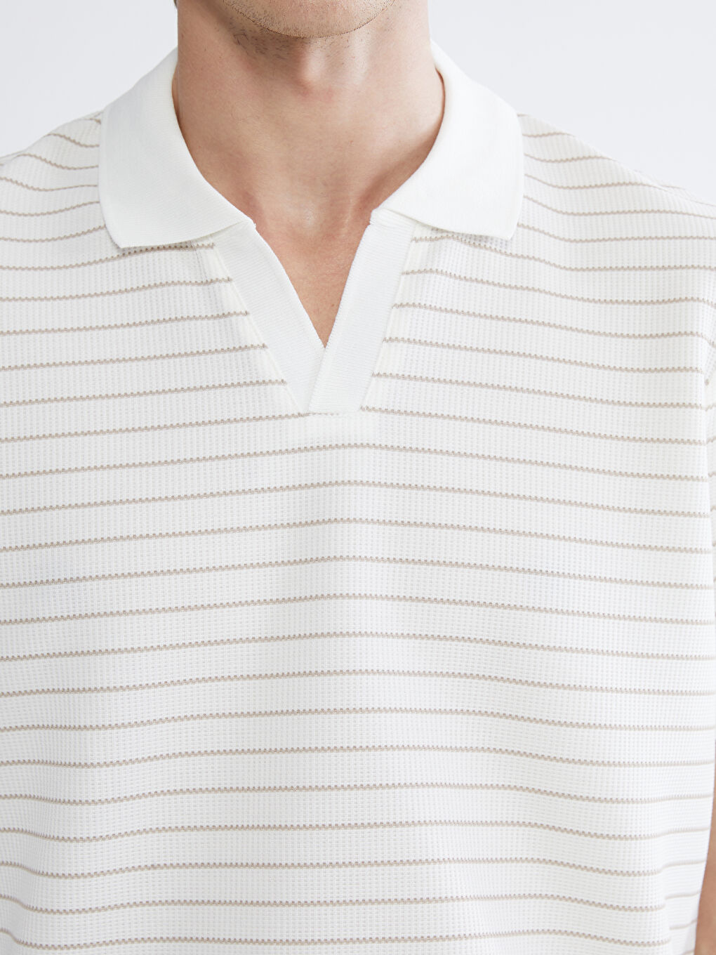 Polo Collar Striped Pique Men's T-Shirt-2