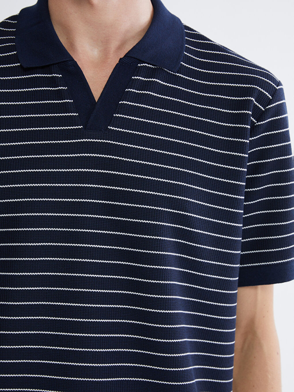 Polo Collar Striped Pique Men's T-Shirt-2