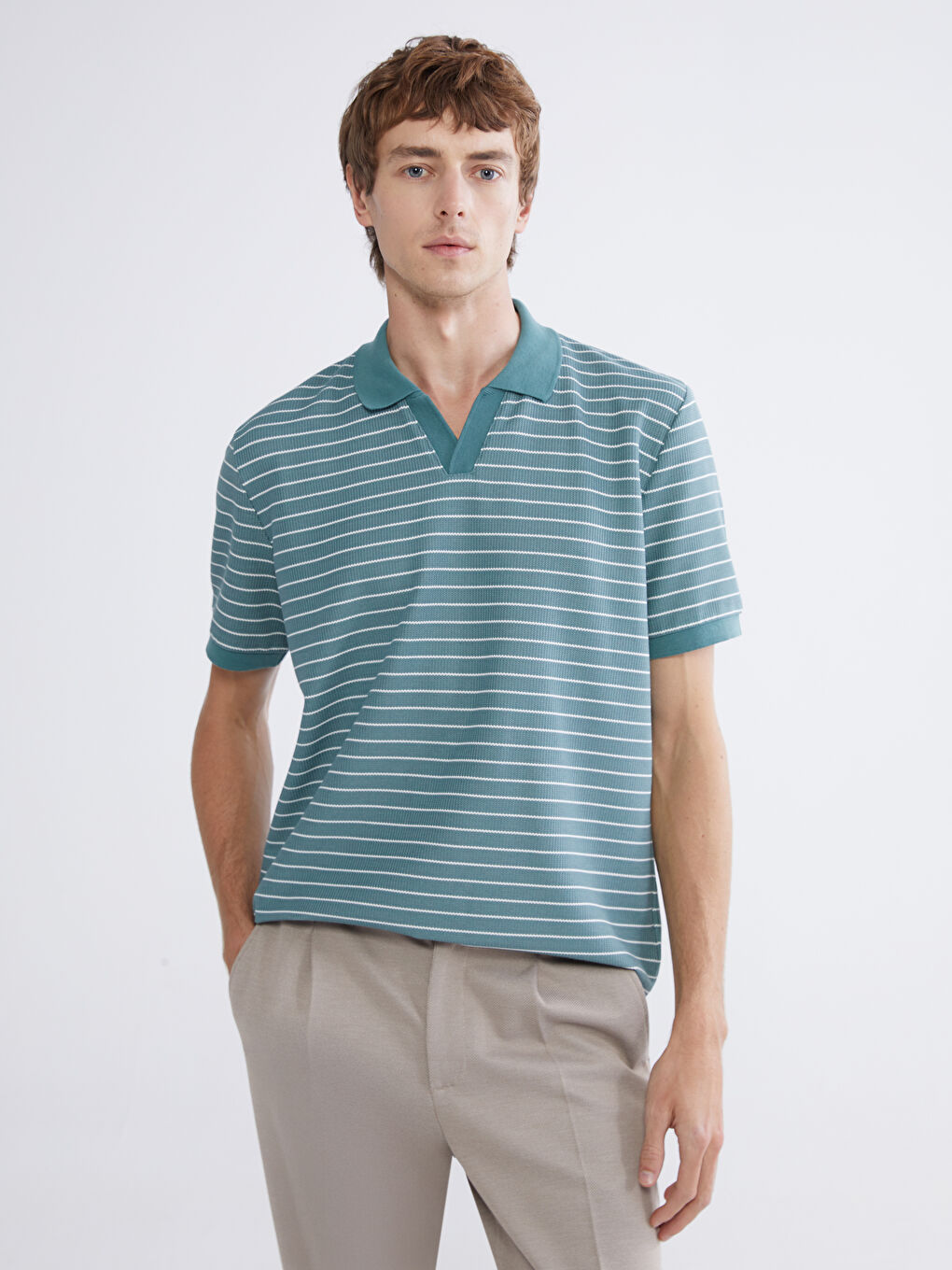 Polo Collar Striped Pique Men's T-Shirt