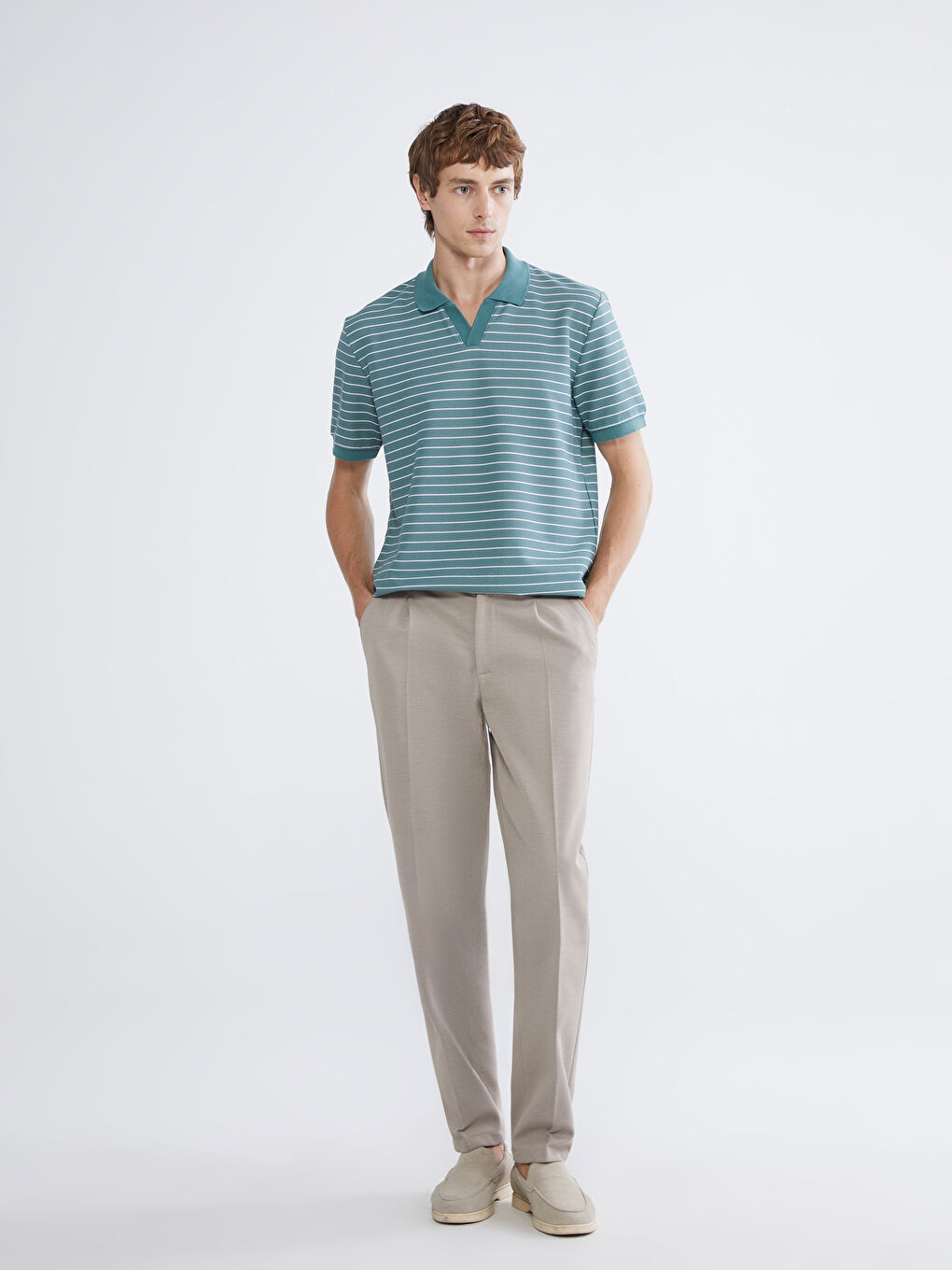 Polo Collar Striped Pique Men's T-Shirt-1