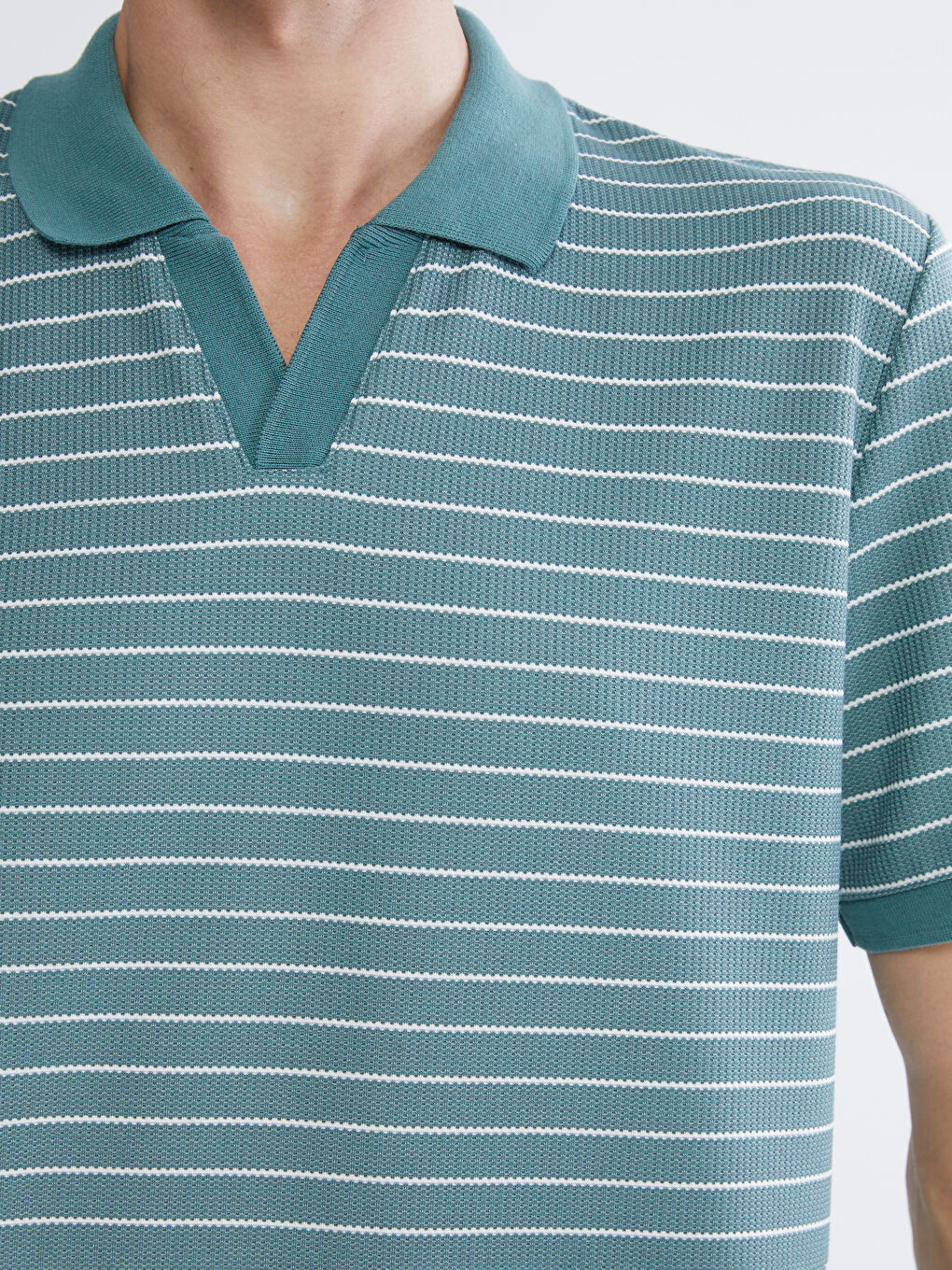 Polo Collar Striped Pique Men's T-Shirt-2