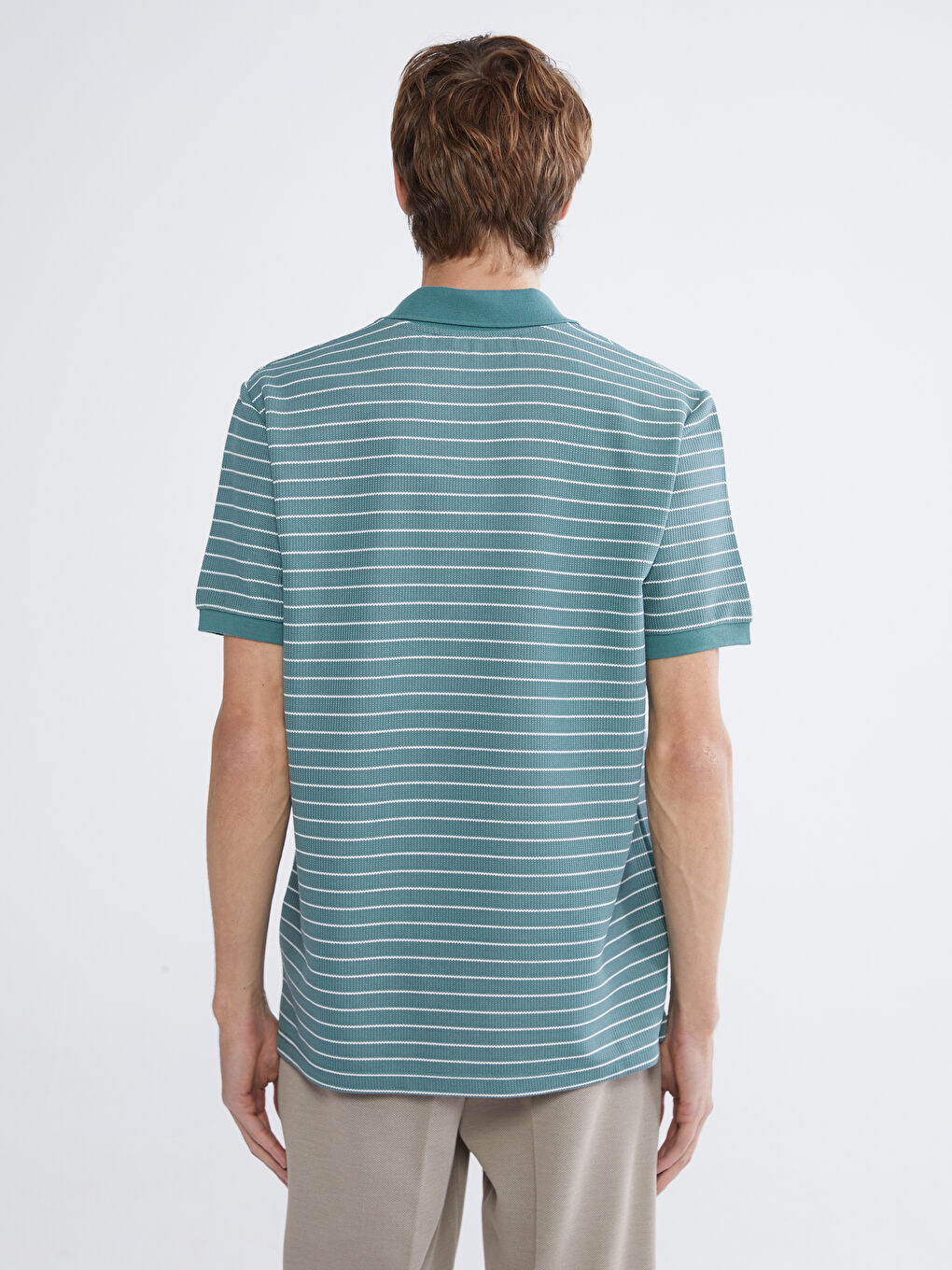 Polo Collar Striped Pique Men's T-Shirt-3
