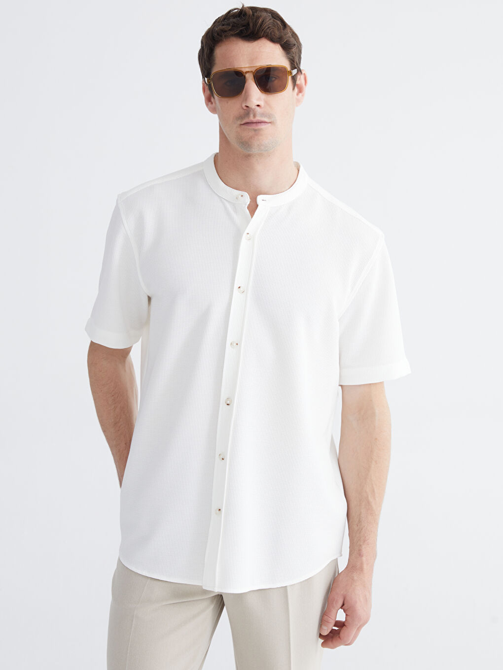 Men's Regular Fit Grandad Collar Shirt