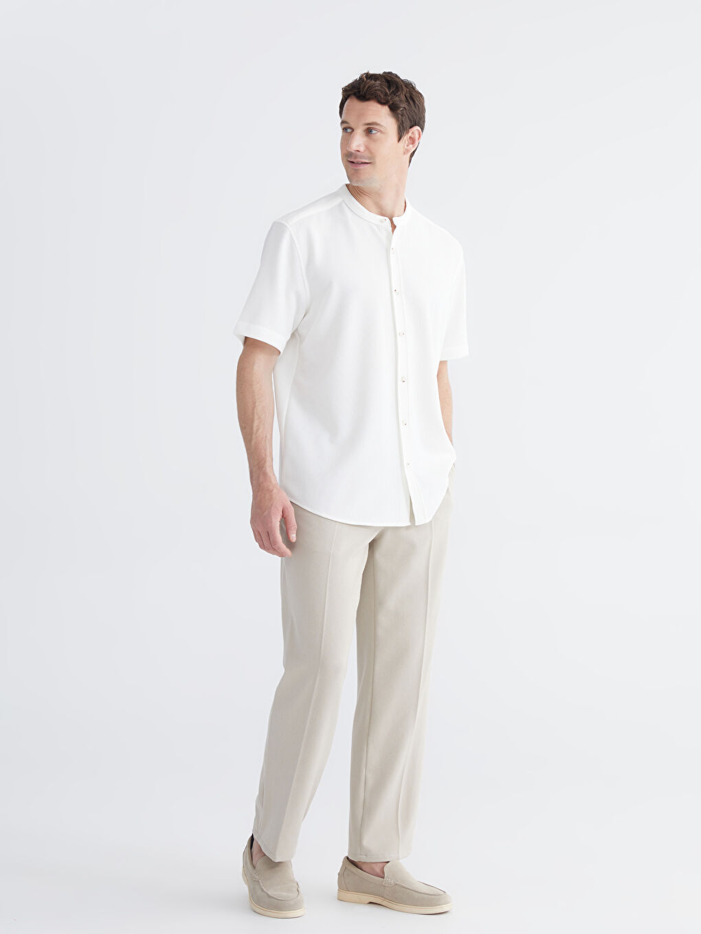 Men's Regular Fit Grandad Collar Shirt-1