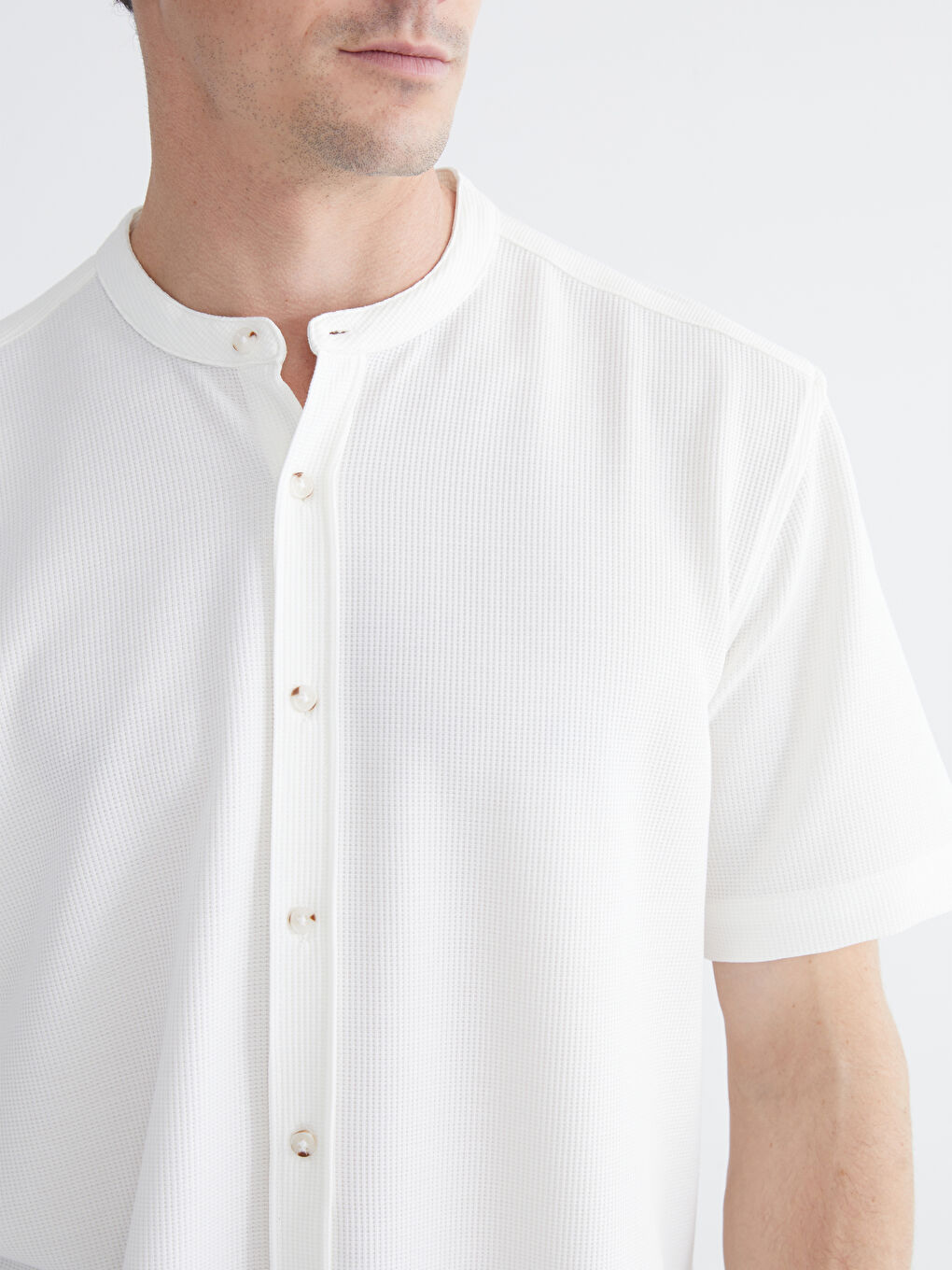 Men's Regular Fit Grandad Collar Shirt-2