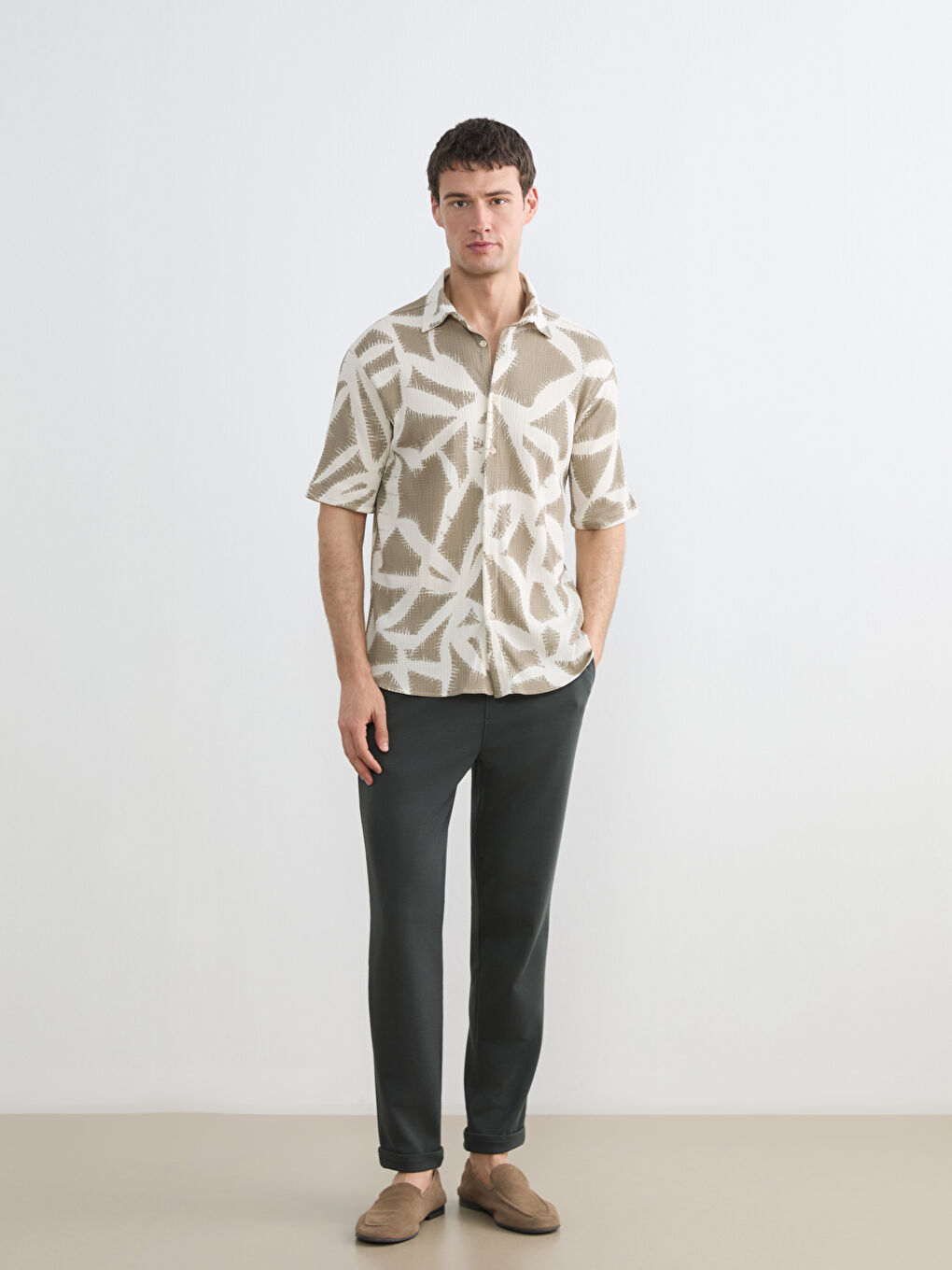 Yeşil Regular Fit Desenli Erkek Gömlek-1