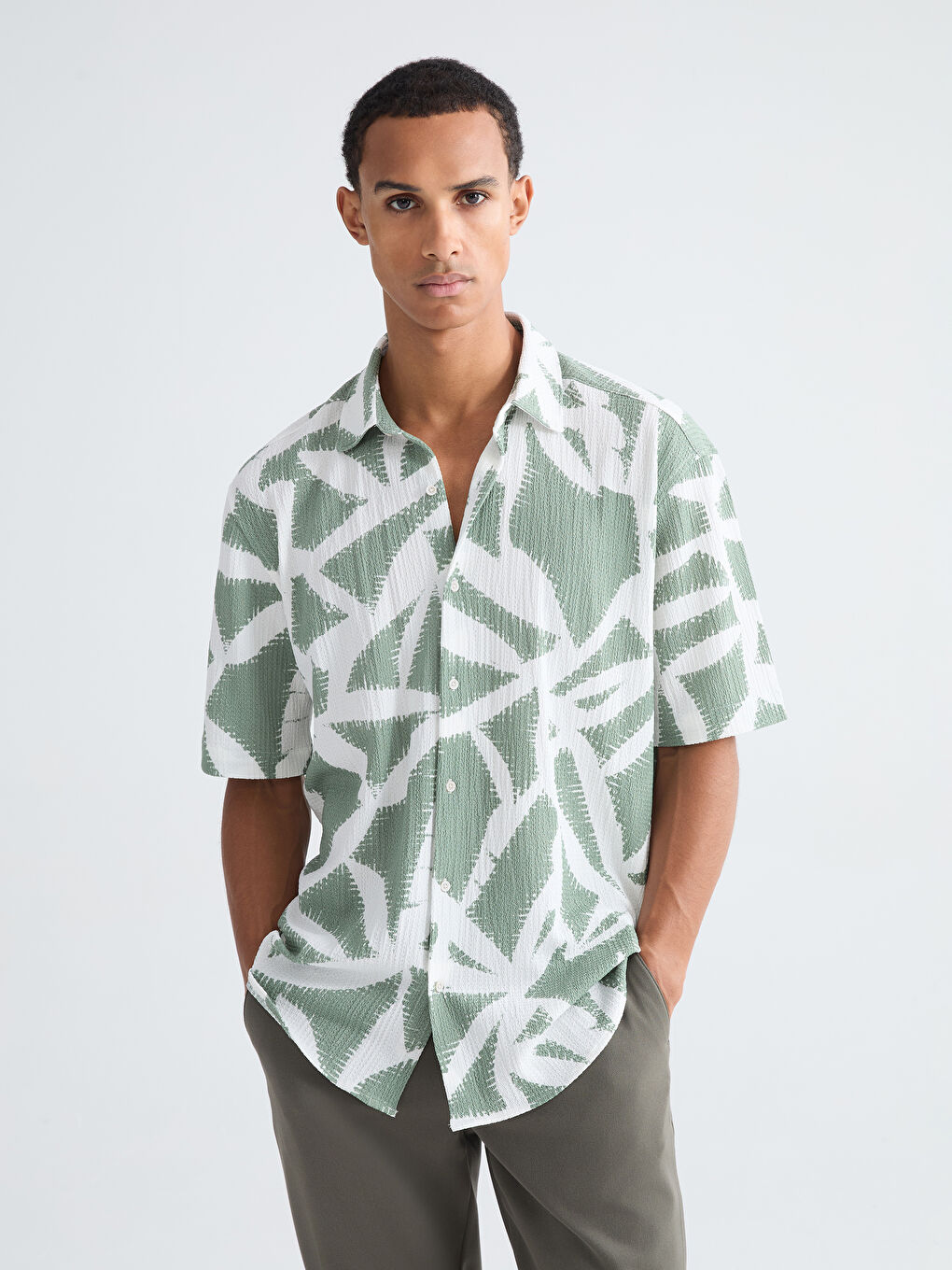 Yeşil Regular Fit Desenli Erkek Gömlek