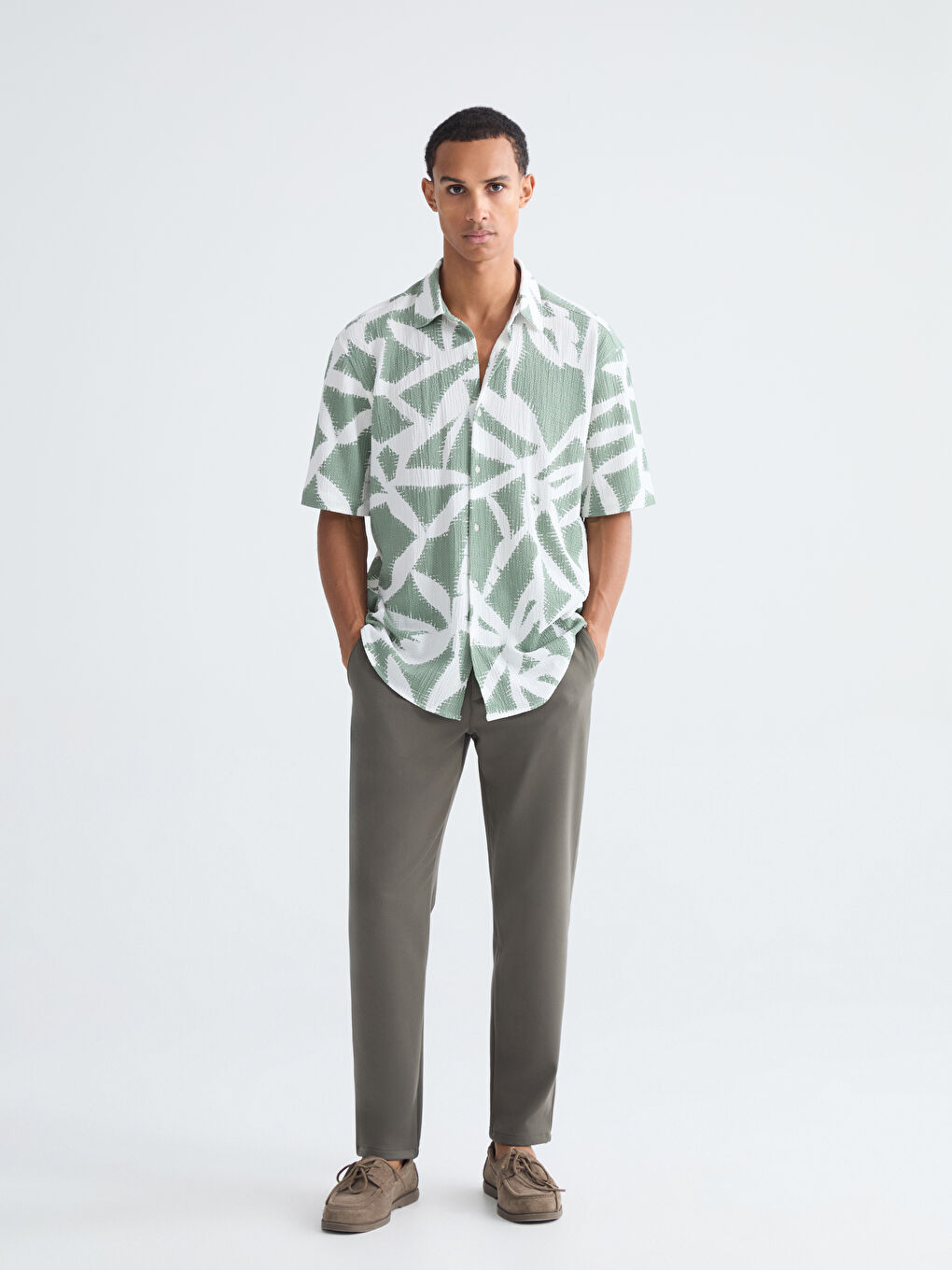 Yeşil Regular Fit Desenli Erkek Gömlek-1