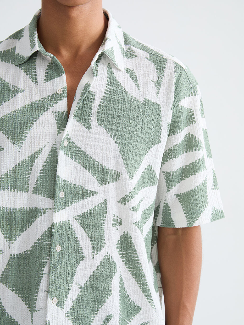 Yeşil Regular Fit Desenli Erkek Gömlek-2