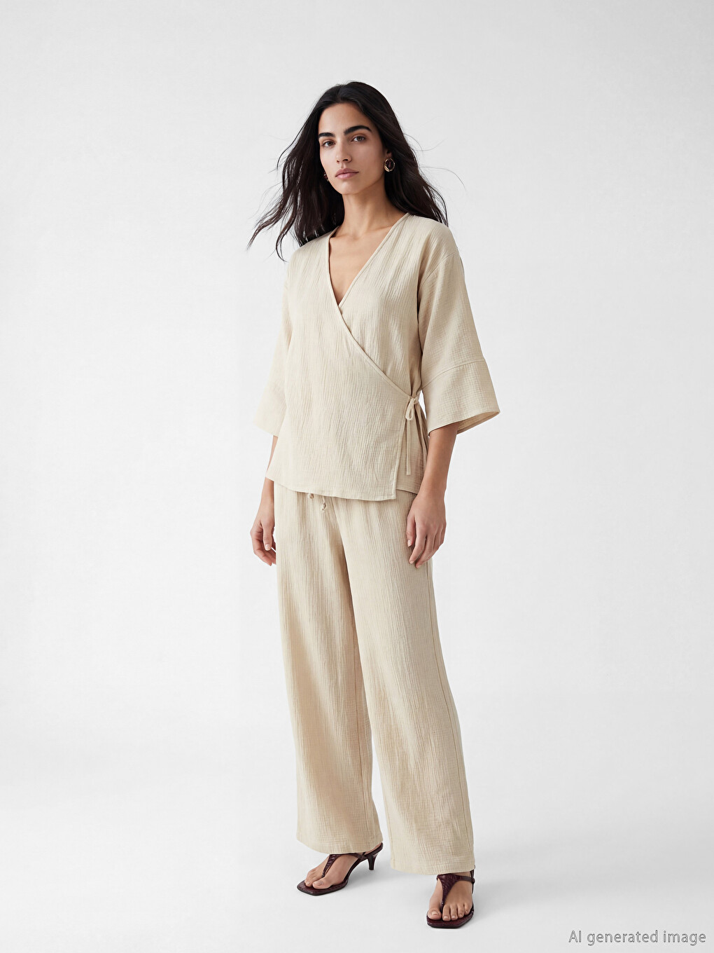 Double Breasted Collar Women's Muslin Kimono-1