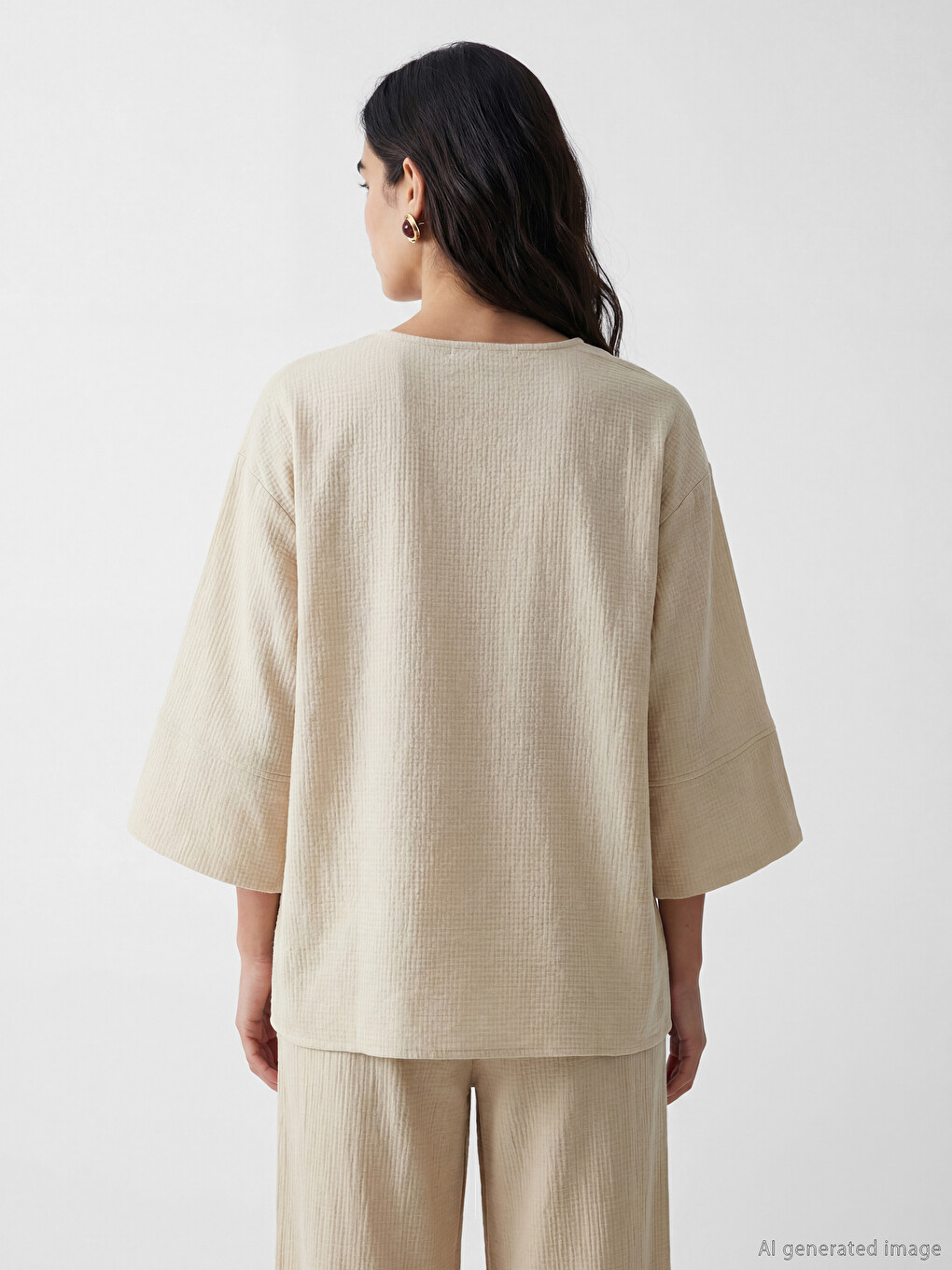 Double Breasted Collar Women's Muslin Kimono-3